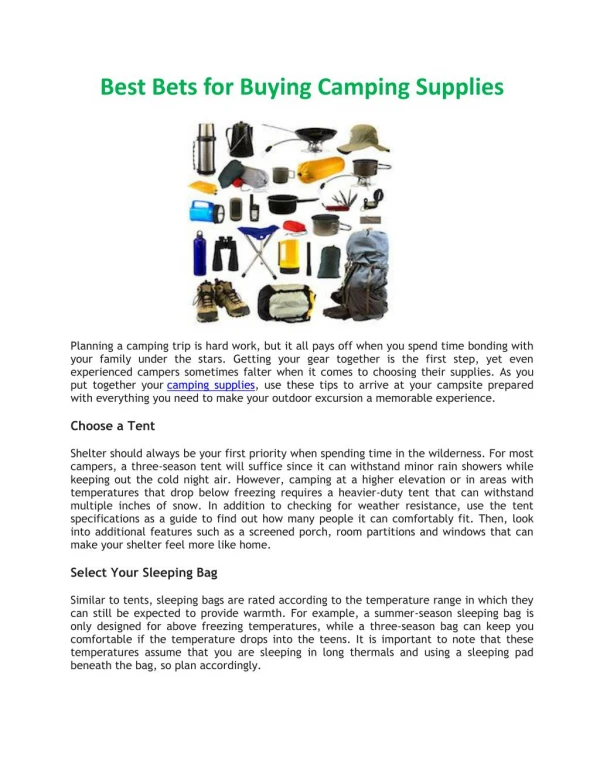 Best Bets for Buying Camping Supplies