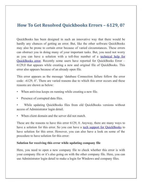 How To Get Resolved Quickbooks Errors – 6129, 0?