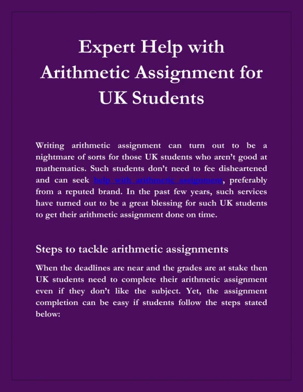 Are You Searching The Expert Help with Arithmetic Assignment for Students