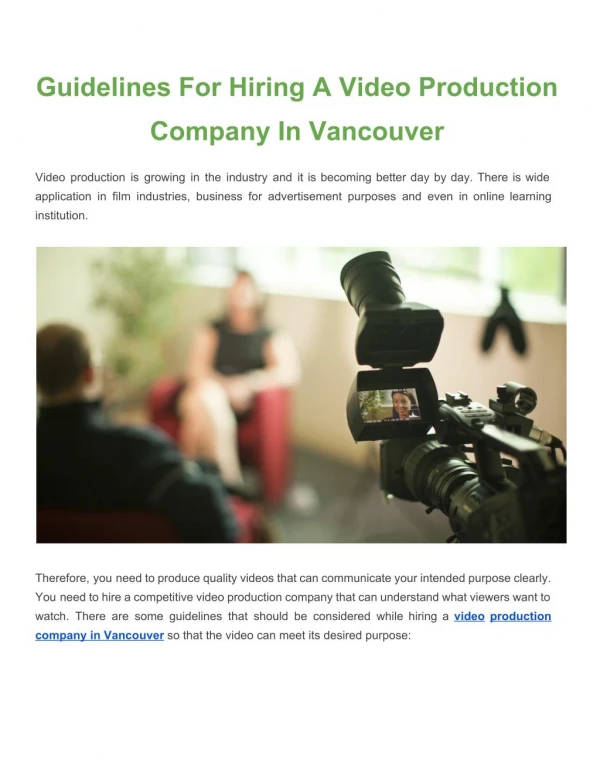 Facts To Remember About Video Production Services While Choosing A Company
