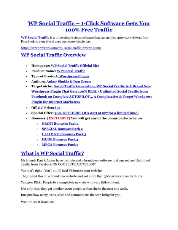 WP Social Traffic Review and Premium $14,700 Bonus