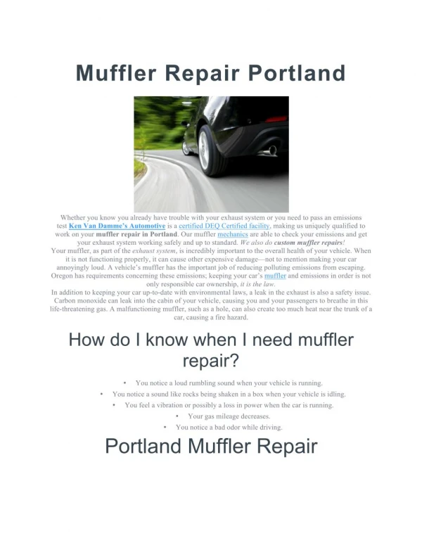Muffler Repair Portland