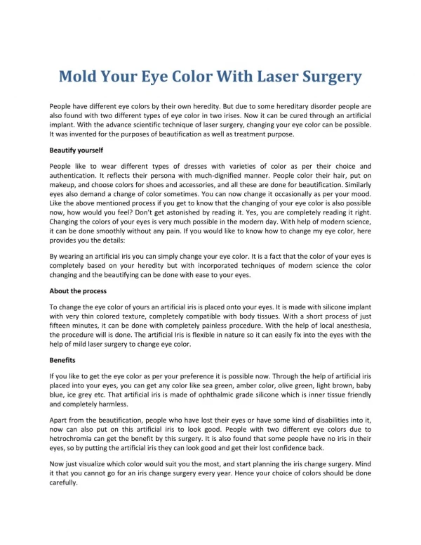 Mild Laser Surgery to Change Eye Color
