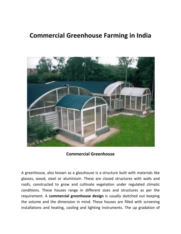 Commercial Greenhouse Farming in India