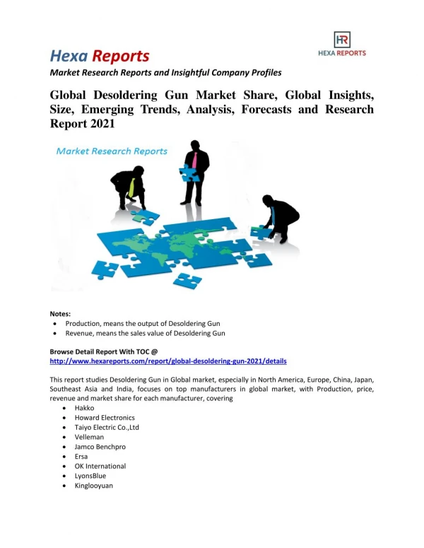 Global Desoldering Gun Market Insights, Analysis and Forecasts 2021: Hexa Reports