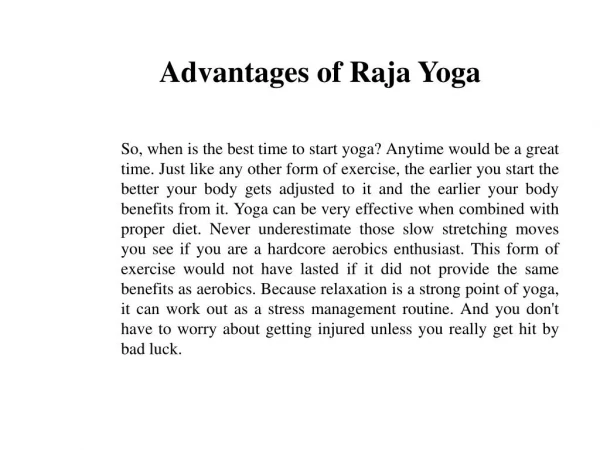 Advantages of Raja Yoga