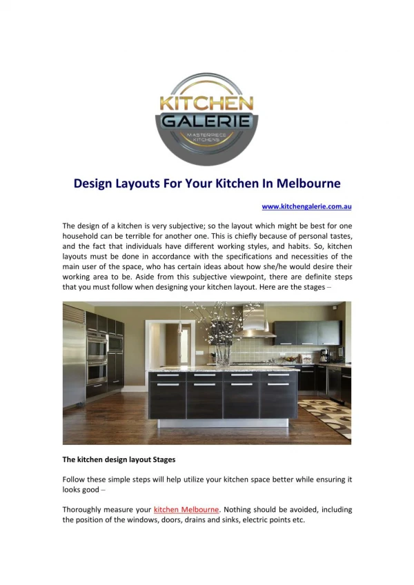 Design Layouts For Your Kitchen In Melbourne