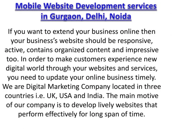 Mobile Website Development services in Gurgaon, Delhi, Noida