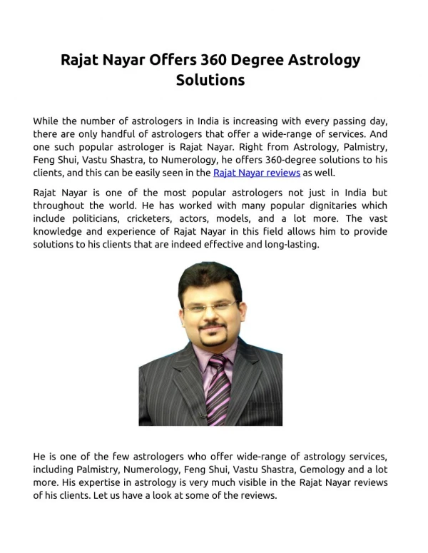 Rajat Nayar Offers 360 Degree Astrology Solutions