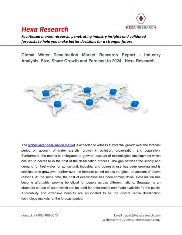 Global Water Desalination Market Research Report - Industry Analysis, Size and Forecast to 2024 | Hexa Research