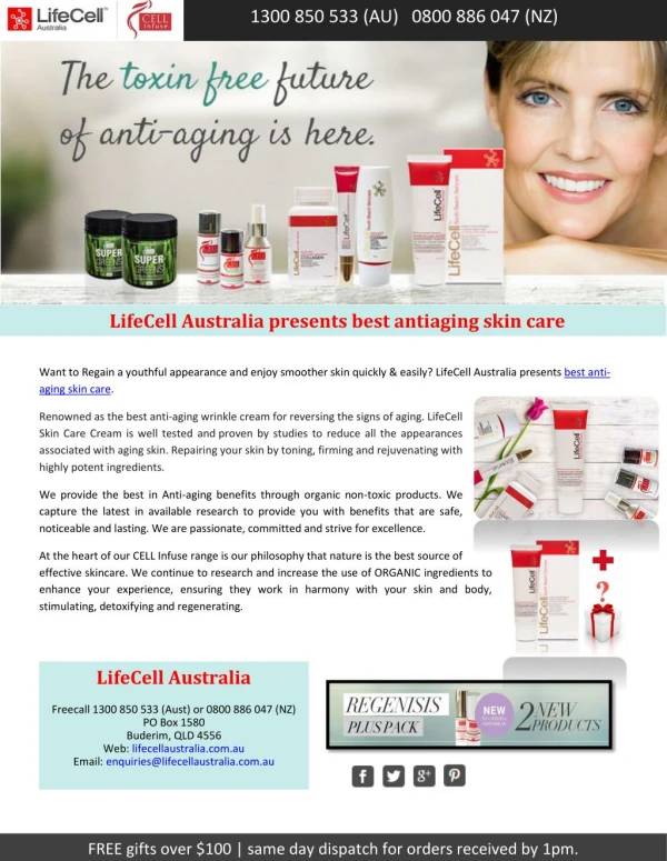 LifeCell Australia presents best antiaging skin care