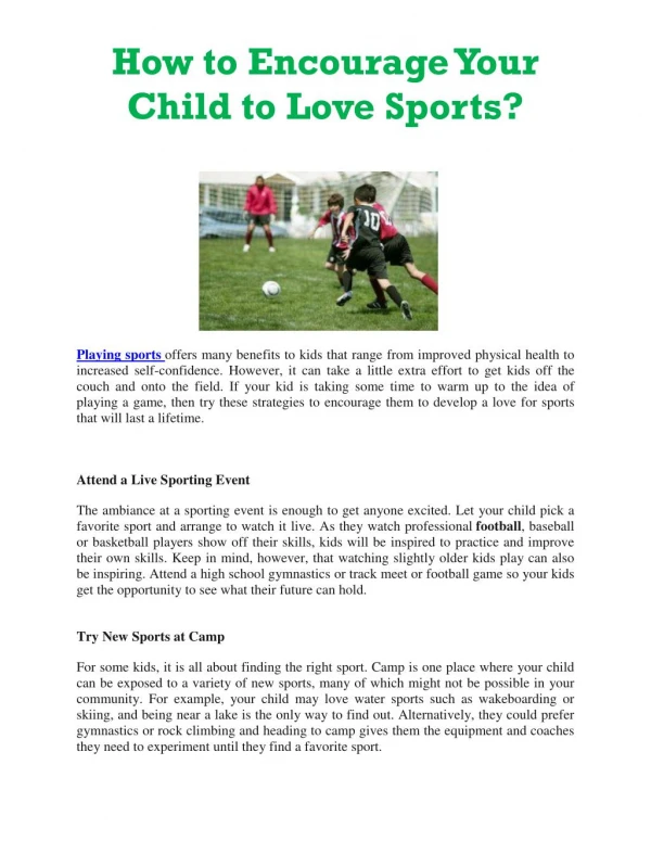 How to Encourage Your Child to Love Sports
