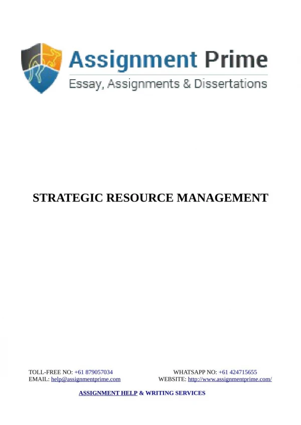 Assignment Prime Sample - Strategic Resource Management