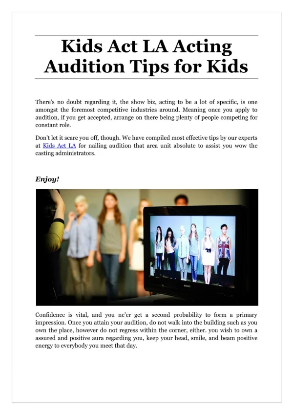 Kids Act LA Acting Audition Tips for Kids