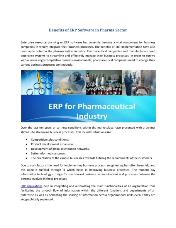 Benefits of ERP Software in Pharma Sector