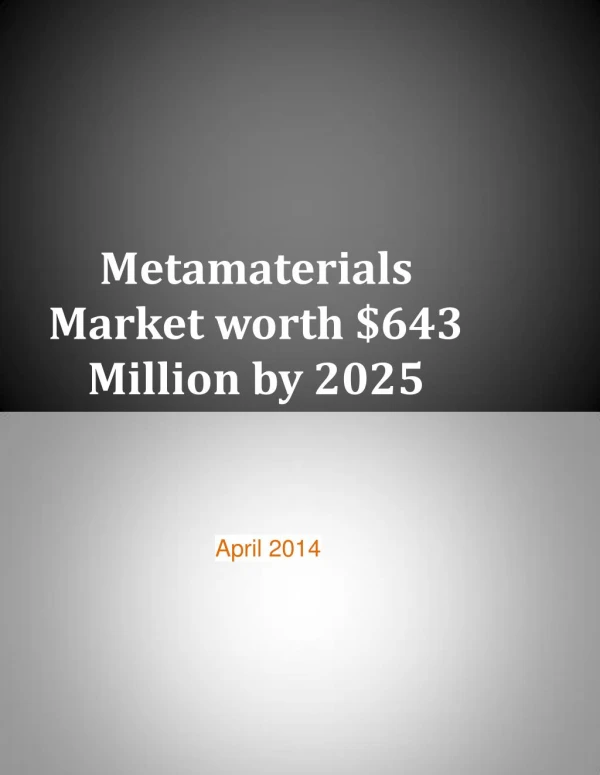 Metamaterials Market worth $643 Million by 2025