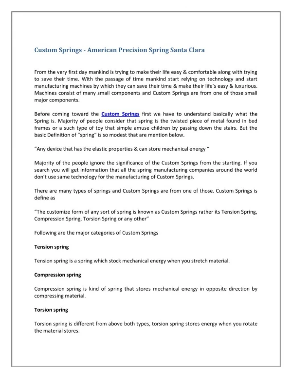 Custom Springs - American Precision Spring Santa Clara