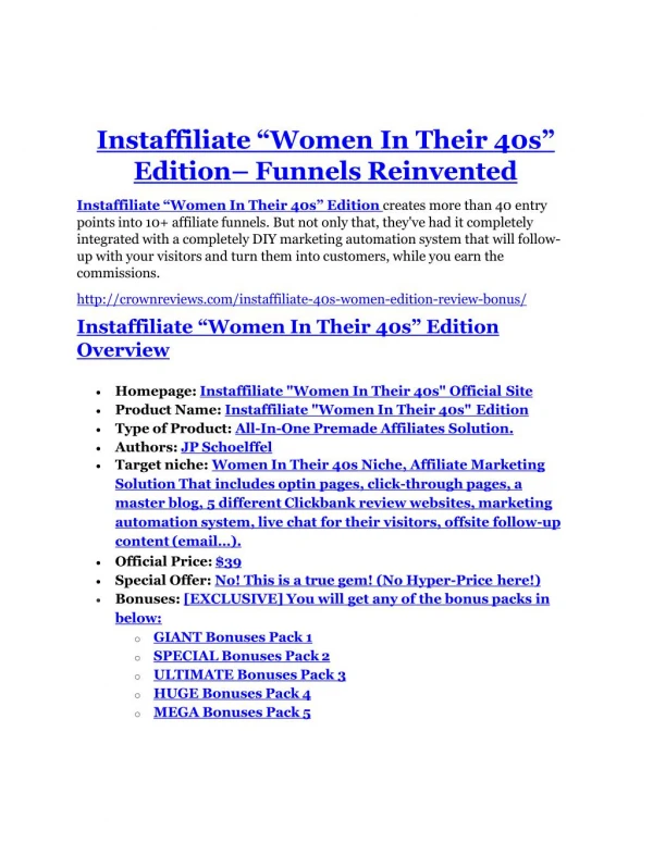 Instaffiliate 40s Women Edition review & bonus - I was Shocked!