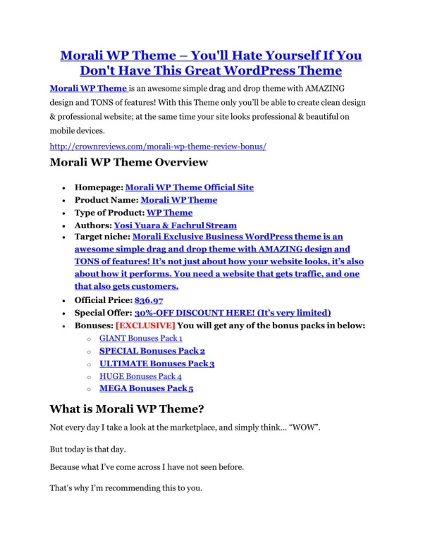 Morali WP Theme review & Morali WP Theme (Free) $26,700 bonuses