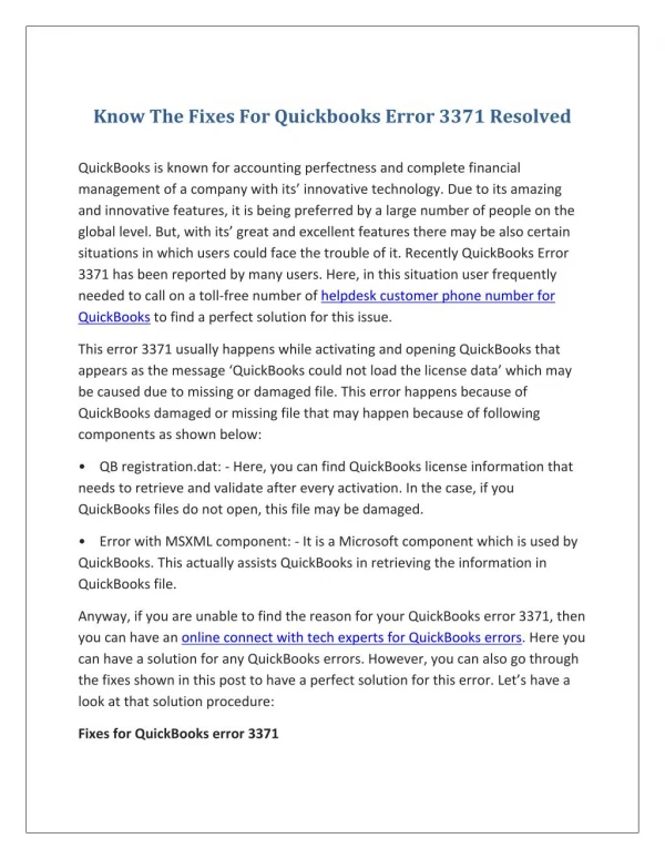 Know The Fixes For Quickbooks Error 3371 Resolved