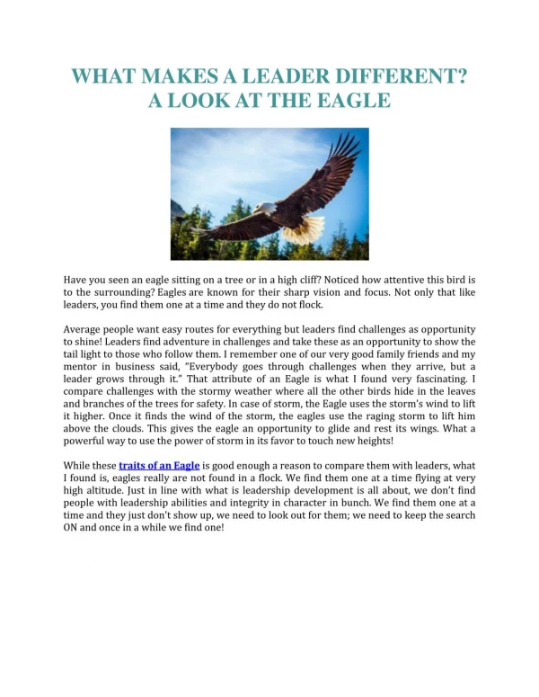 WHAT MAKES A LEADER DIFFERENT? A LOOK AT THE EAGLE