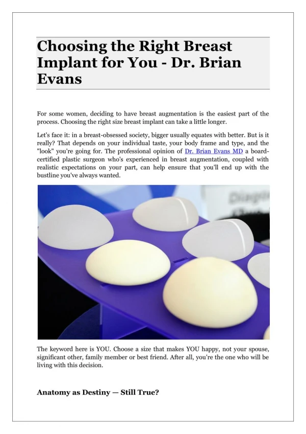 Choosing the Right Breast Implant for You - Dr. Brian Evans