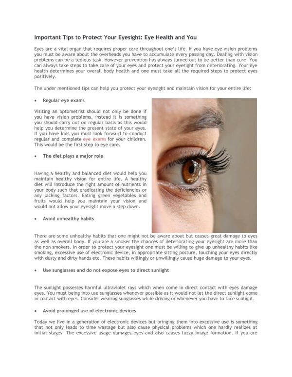 Important Tips to Protect Your Eyesight: Eye Health and You