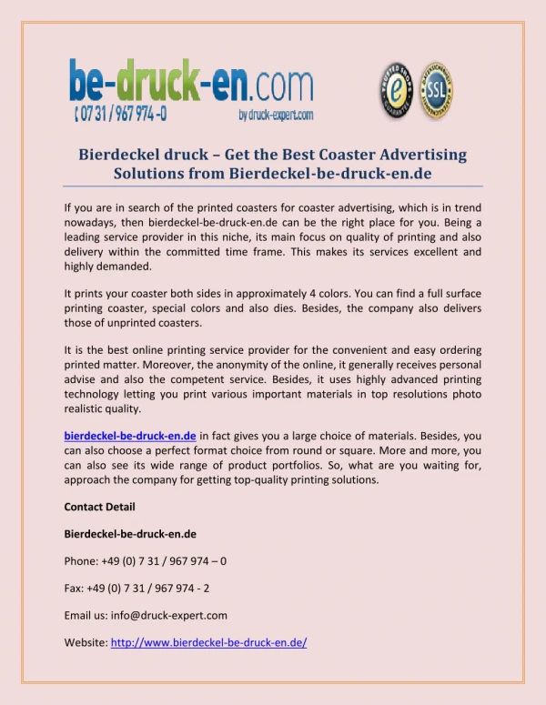 Bierdeckel druck – Get the Best Coaster Advertising Solutions from Bierdeckel-be-druck-en.de