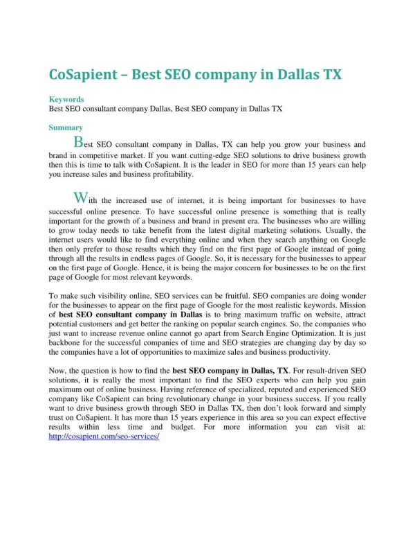CoSapient – Best SEO company in Dallas TX