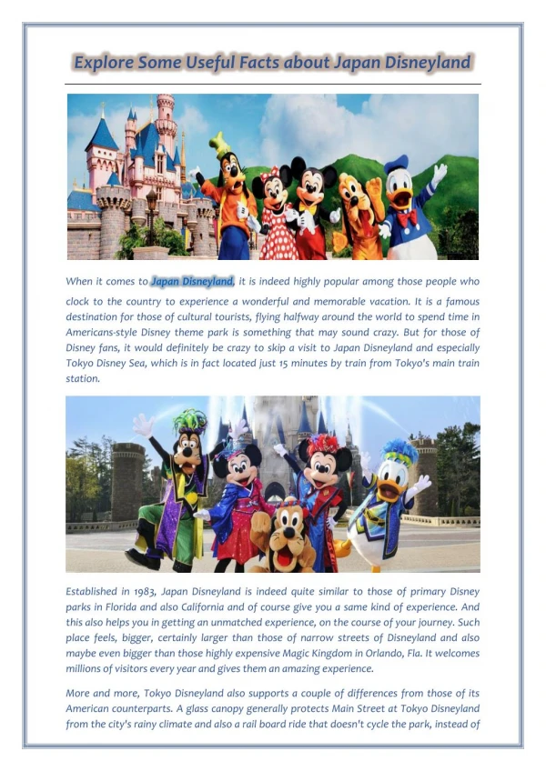 Explore Some Useful Facts about Japan Disneyland