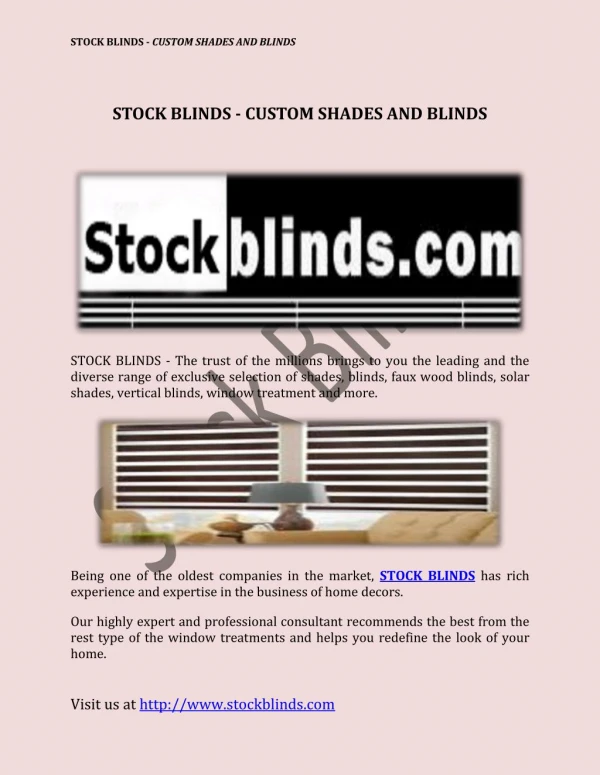 Stock Blinds - Custom Shades And Blinds