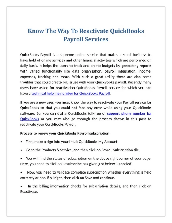 Know The Way To Reactivate Quickbooks Payroll Services