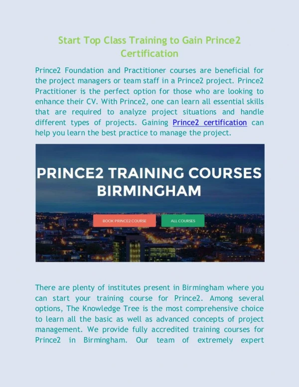 Start Top Class Training to Gain Prince2 Certification