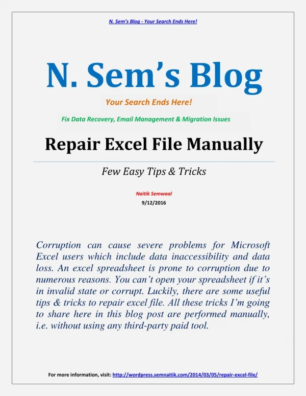 Few Easy Tips & Tricks to Repair Excel File Manually