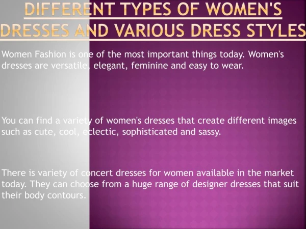 Women's Dresses and Various Dress Styles