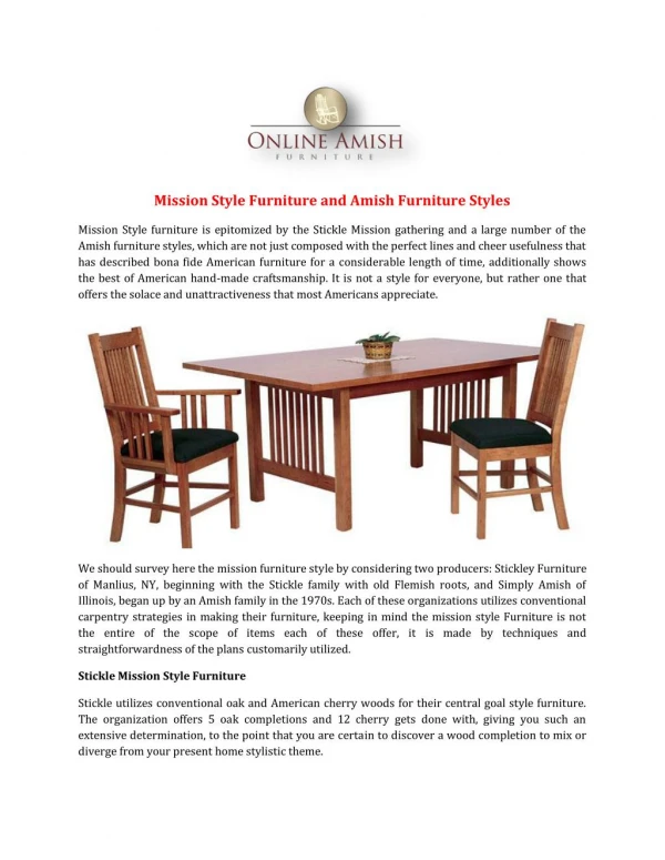 Mission Style Furniture and Amish Furniture Styles