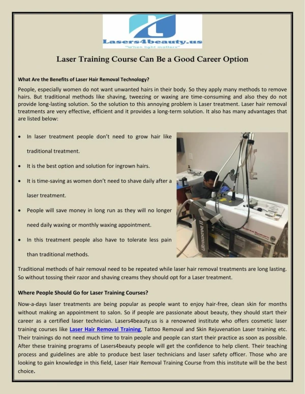 Laser Training Course Can Be a Good Career Option