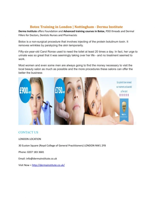 Botox Training in London | Nottingham - Derma Institute
