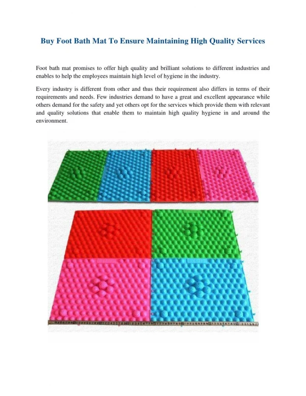 Buy Foot Bath Mat To Ensure Maintaining High Quality Services