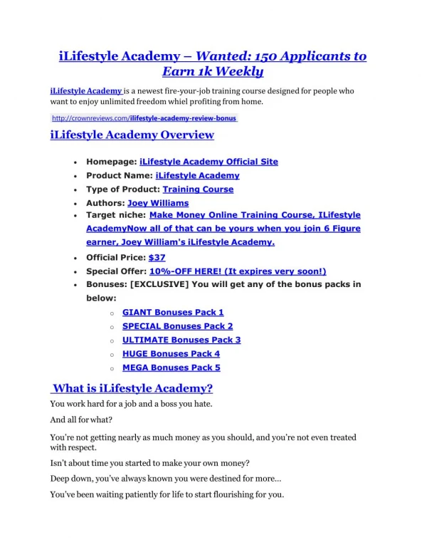 iLifestyle Academy Review-$9700 Bonus & 80% Discount