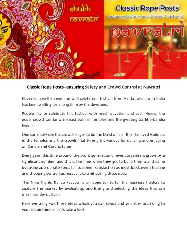 Classic Rope Posts- ensuring Safety and Crowd Control at Navratri