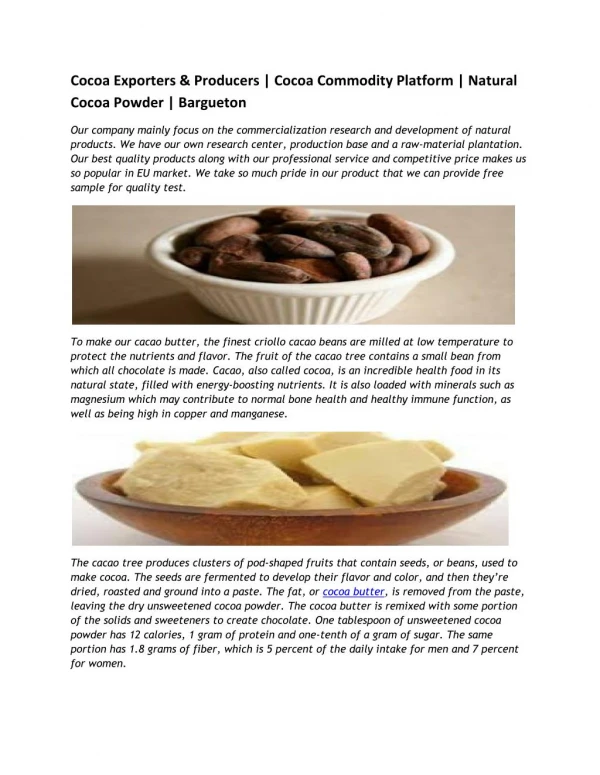 Cocoa Exporters & Producers | Cocoa Commodity Platform | Natural Cocoa Powder | Bargueton
