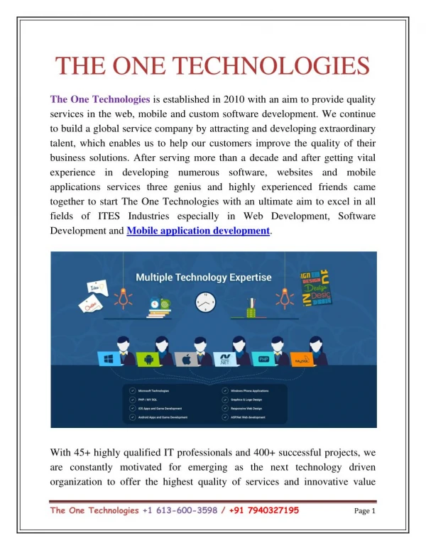 The One Technologies - Web design and Development Company