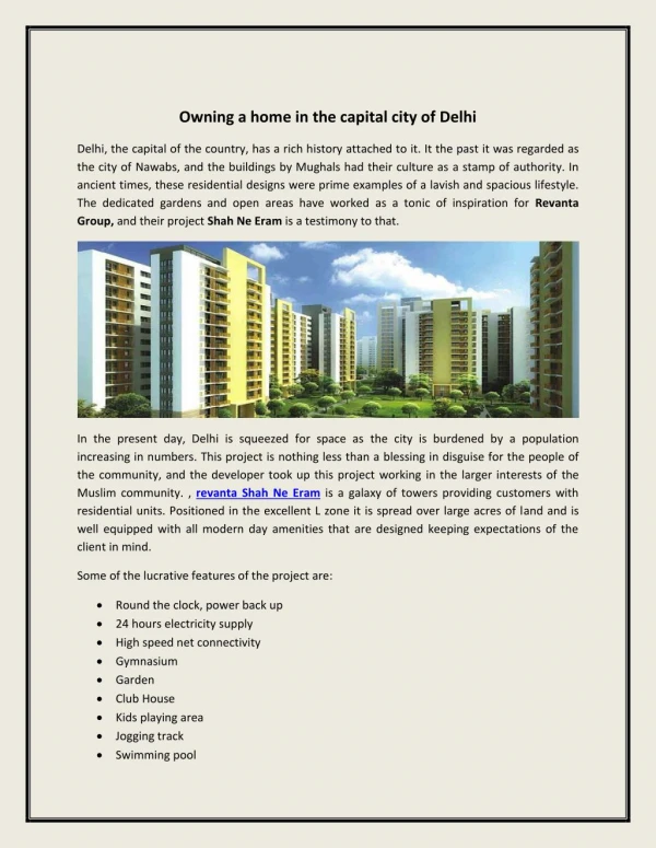 Owning a home in the capital city of delhi