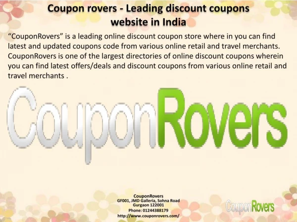 Coupon rovers - Leading discount coupons website in India