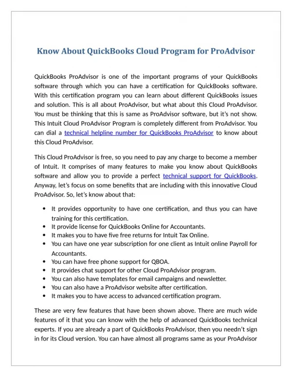 Know About QuickBooks Cloud Program for ProAdvisor