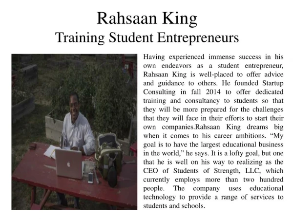 Rahsaan King - Training Student Entrepreneurs