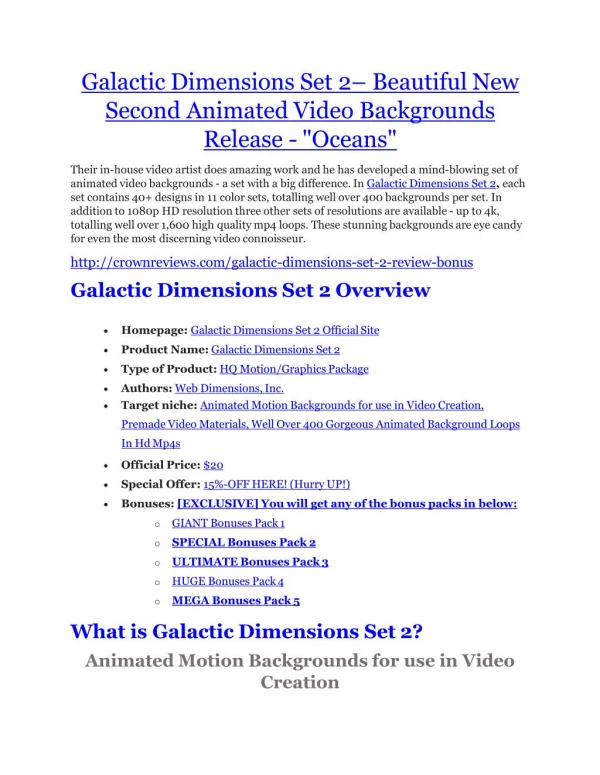 Galactic Dimensions Set 2 Review-$9700 Bonus & 80% Discount