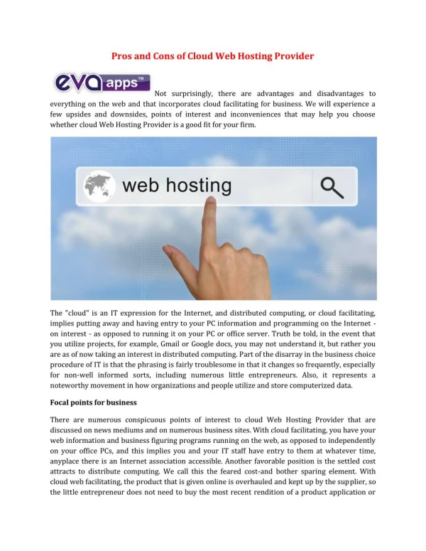 Pros and Cons of Cloud Web Hosting Provider
