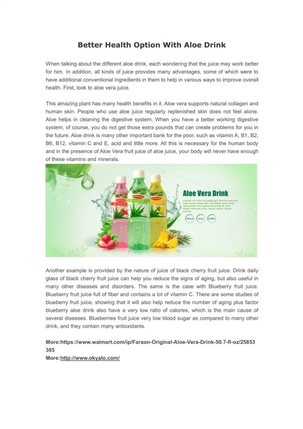 Better Health Option With Aloe Drink